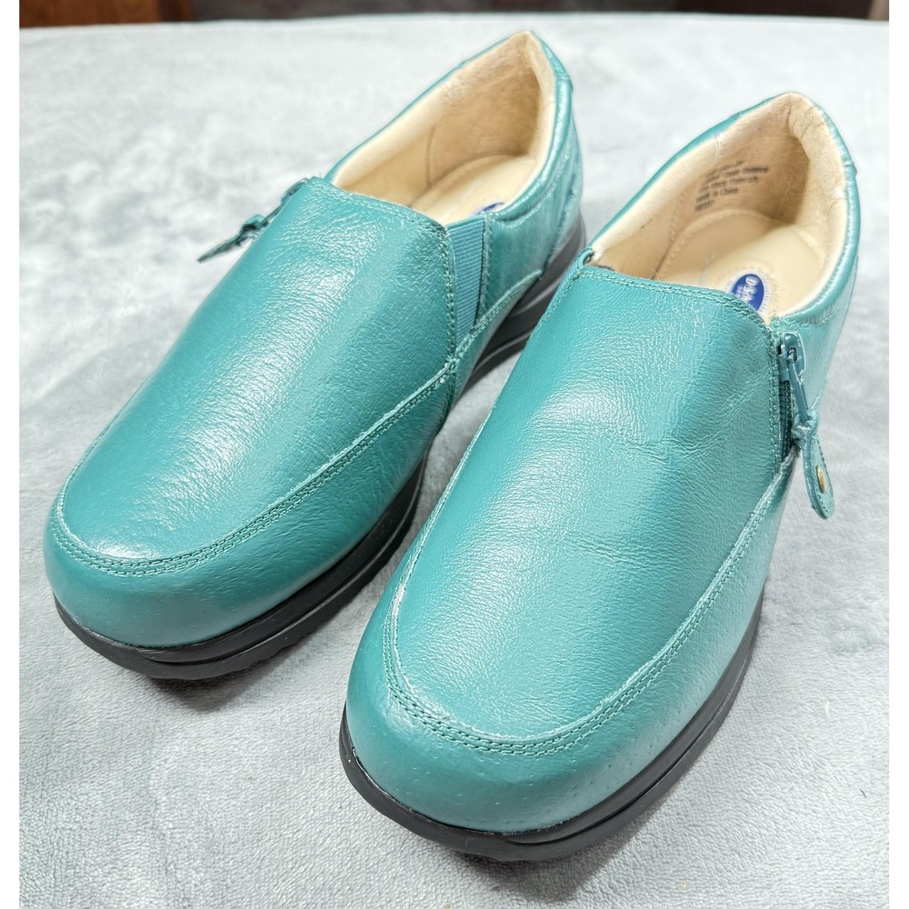 Dr. Scholl's Shoes Womens Size 10W Green Leather Zip Slip On Comfort Walking